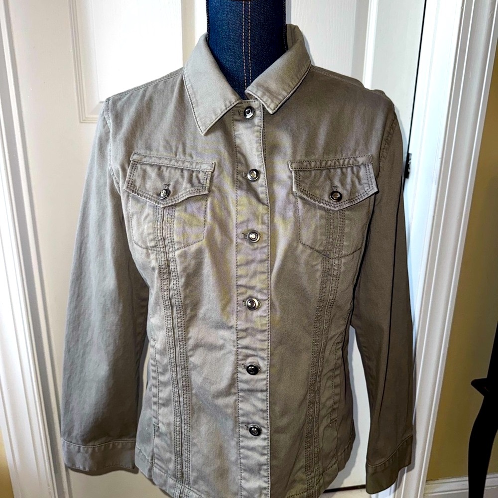 Chico’s Olive Green Stretch Jacket With rhinestones bling size 1